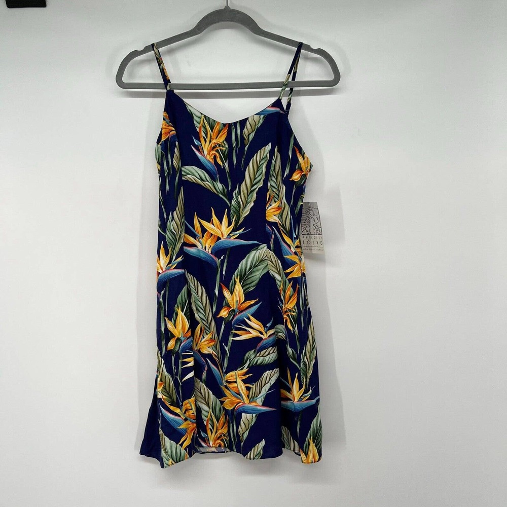 Navy Tropical Print Mini Dress with Spaghetti Straps